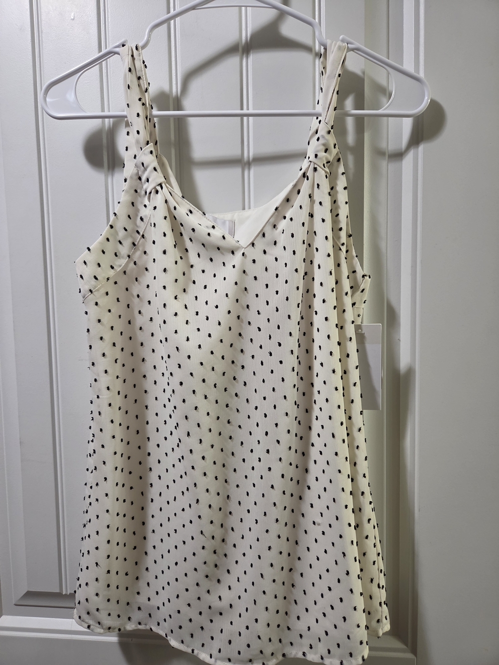 Cream Polka Dot Knot-Shoulder Camisole